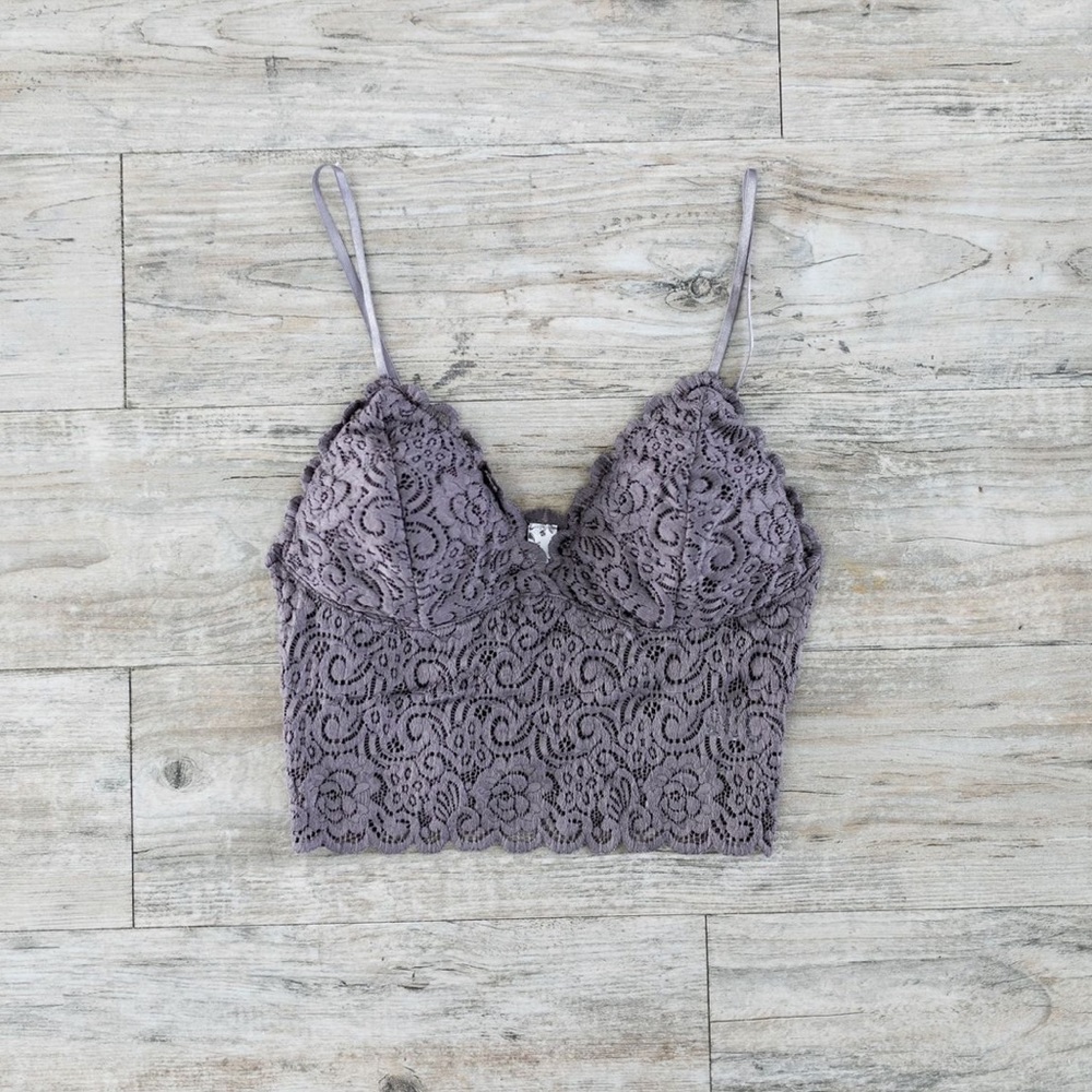 Cropped Lace Camisole Bralette In Dusk - Picture 2 of 3